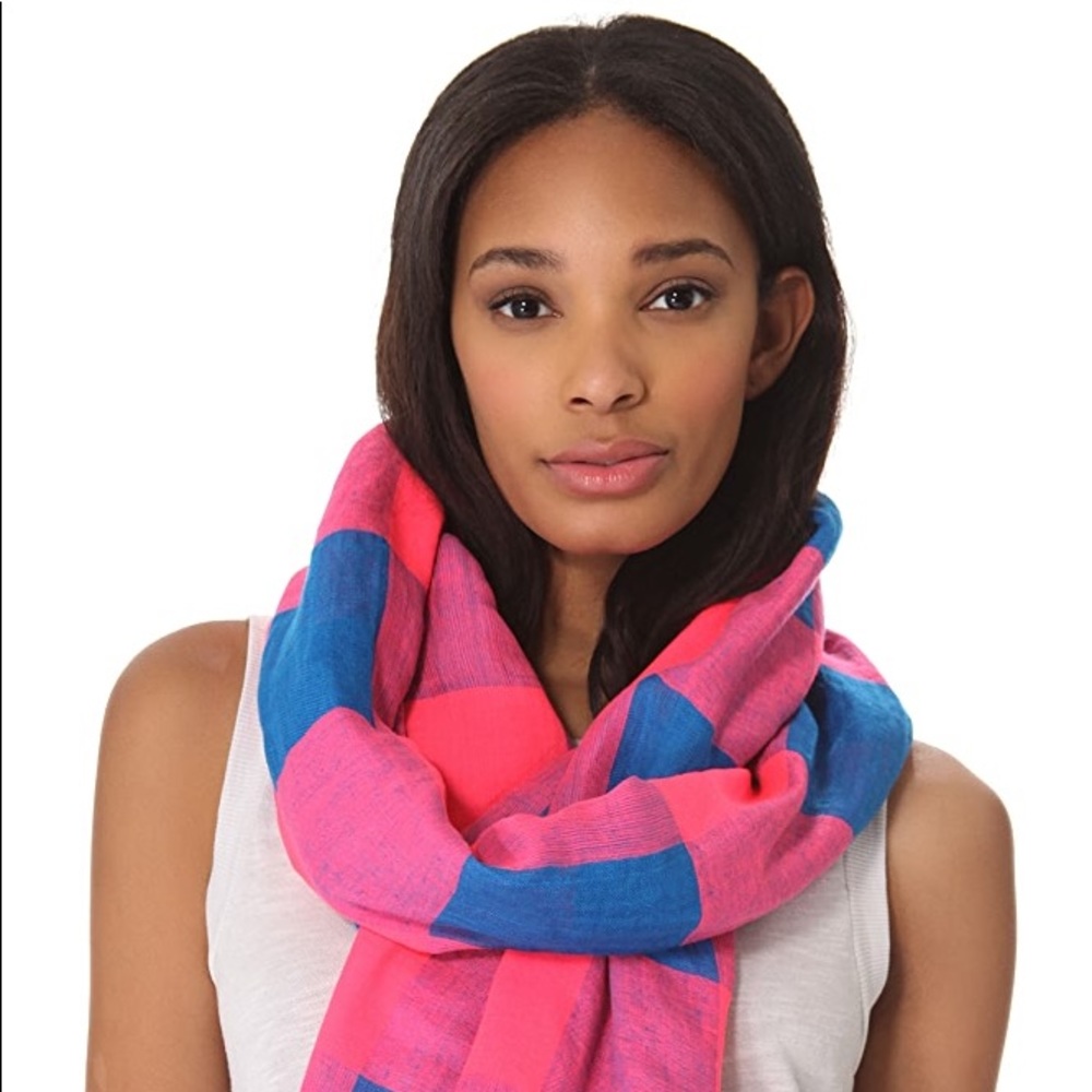 MARC By Marc Jacobs Stacey Gingham Scarf Blue/Pink - Picture 2 of 15